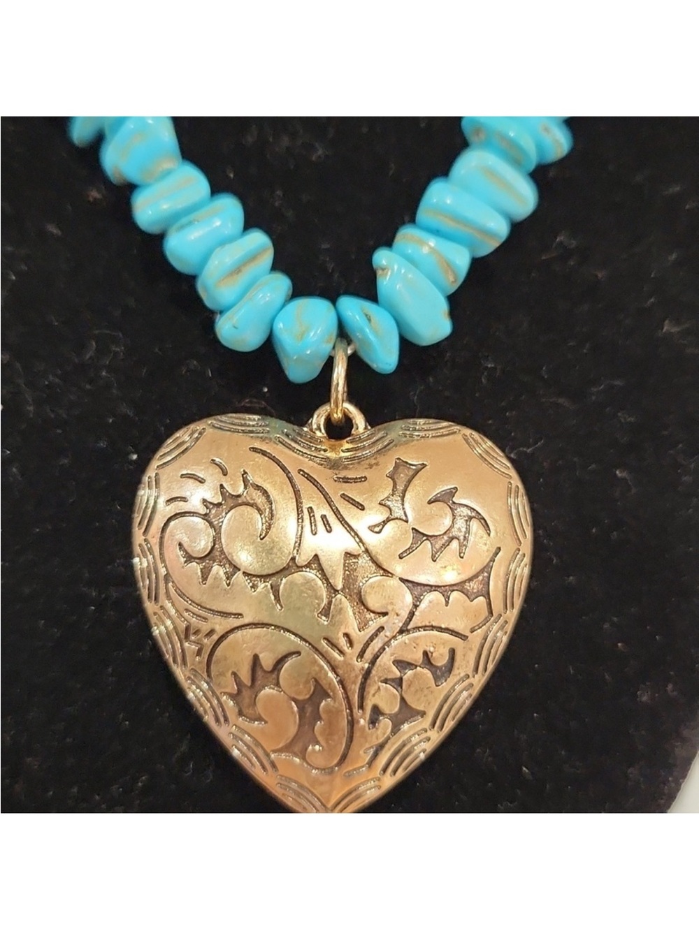 Gold Heart Pendant Necklace with Turquoise Bead Chain